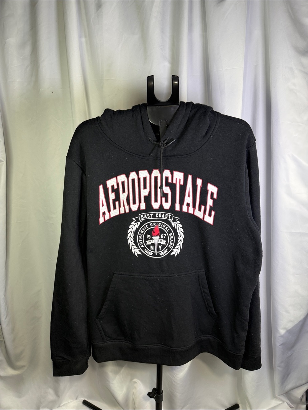 Aeropostale Black Pullover Hoodie with White and Red Chest Graphics